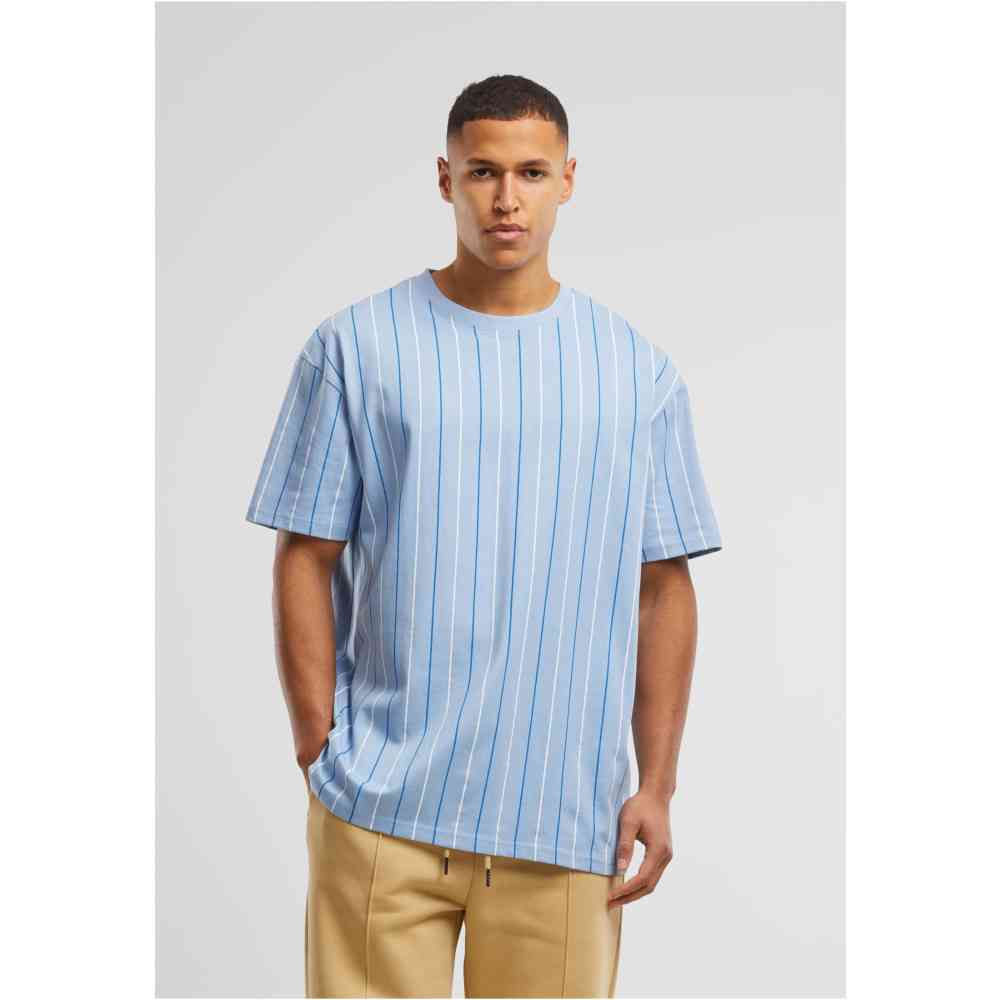 Urban Classics - Printed Pinstripe Herren TShirt - Blau/Weiß